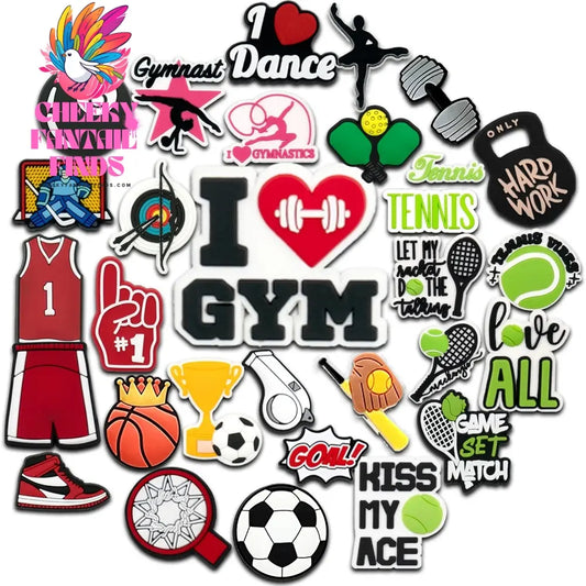 1pcs Sport Shoe Charms Gym Basketball Football Tennis Rugby Archery Shoe Decorations Pins for Women Men Clog Buckles Accessories - Cheeky Fantail Finds