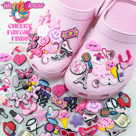 20//50/100pcs Random Pink Shoe Charms for Women Make Up Shoe Decorations Pins for Girls Gifts Sandal Accessories Flamingos Cheeky Fantail Finds