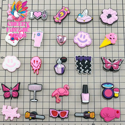 20//50/100pcs Random Pink Shoe Charms for Women Make Up Shoe Decorations Pins for Girls Gifts Sandal Accessories Flamingos Cheeky Fantail Finds