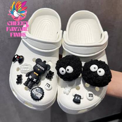 2024 New DIY Black Plush Ball Shoes Charms for Furry Ball Cute Holes Charms Designer Lovely Shoe Accessories All-match Hot Sale Cheeky Fantail Finds