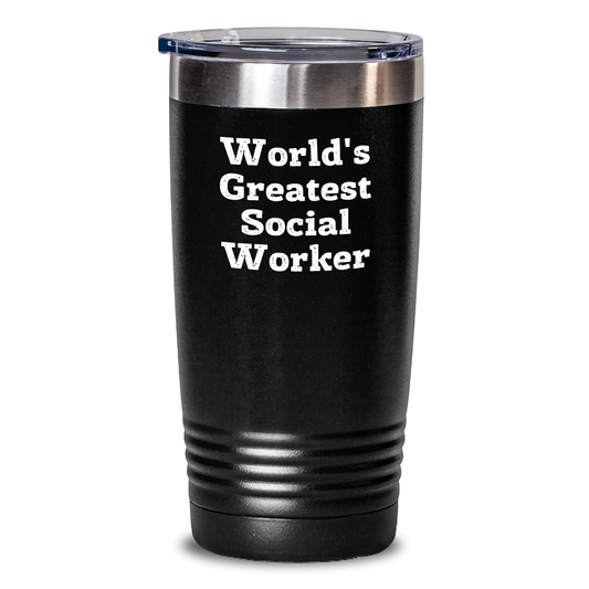 Funny Social Worker Gifts from Men - World's Greatest Social Worker Tumbler, 20oz or 30oz, Vacuum-Insulated, Stainless Steel/Powder Coating - Gifts for Social Worker Dad on Father's Day - Main