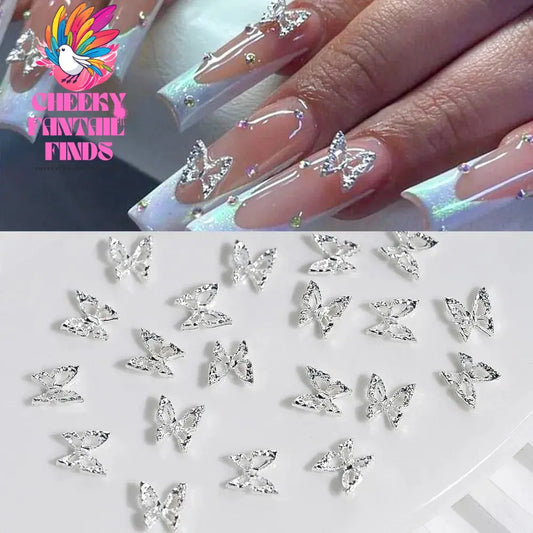 20Pcs Glitter Diamond Wings Hollow Butterfly Nail Charms 3D Butterflies Shape Charms for Nails Gems Nail Art Decoration Supplies Cheeky Fantail Finds