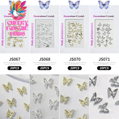 20Pcs Glitter Diamond Wings Hollow Butterfly Nail Charms 3D Butterflies Shape Charms for Nails Gems Nail Art Decoration Supplies Cheeky Fantail Finds