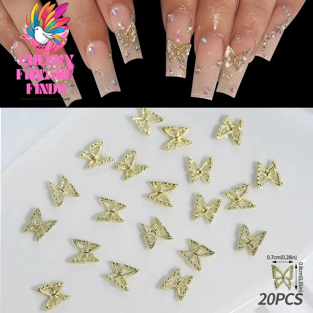 20Pcs Glitter Diamond Wings Hollow Butterfly Nail Charms 3D Butterflies Shape Charms for Nails Gems Nail Art Decoration Supplies Cheeky Fantail Finds