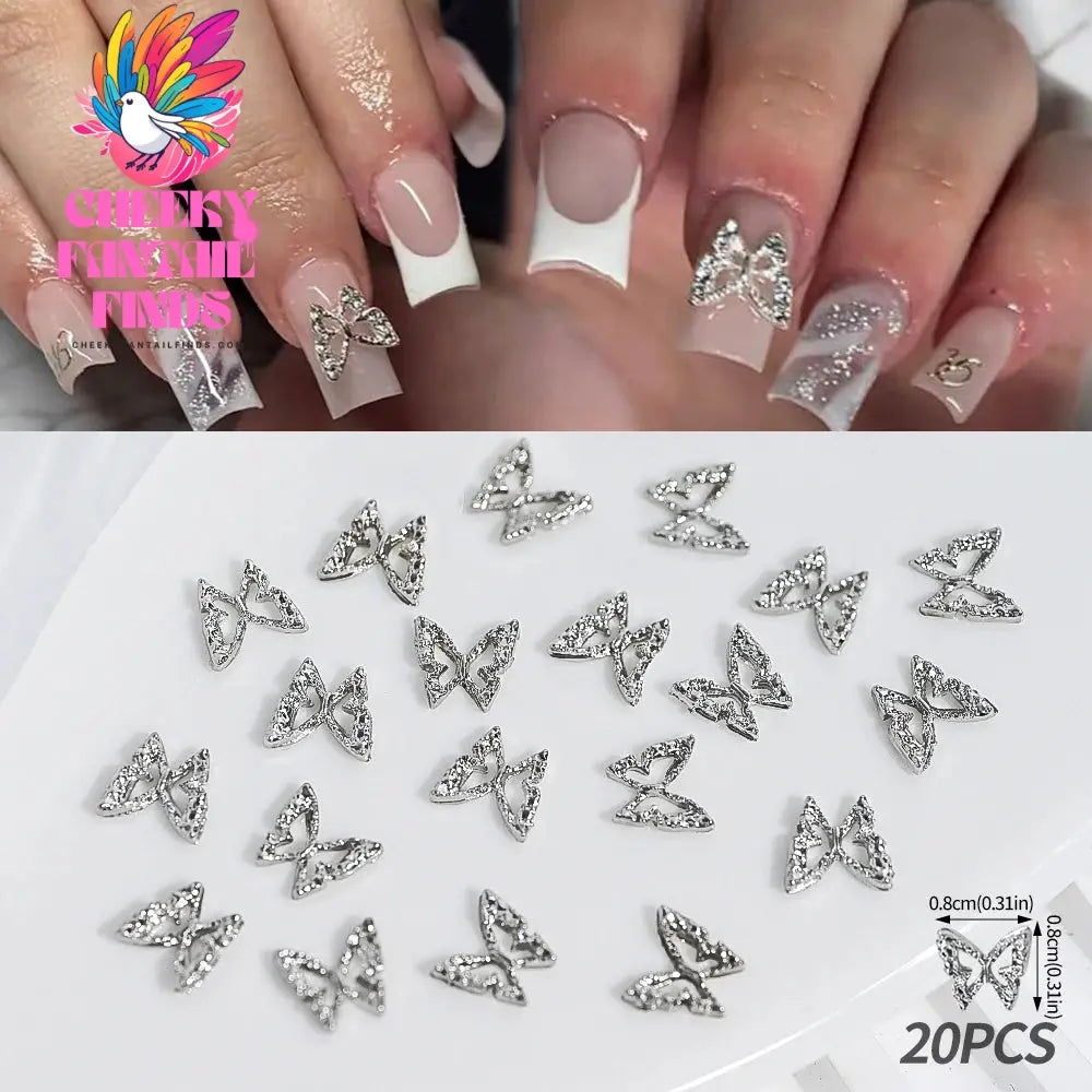 20Pcs Glitter Diamond Wings Hollow Butterfly Nail Charms 3D Butterflies Shape Charms for Nails Gems Nail Art Decoration Supplies Cheeky Fantail Finds