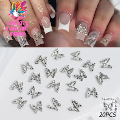 20Pcs Glitter Diamond Wings Hollow Butterfly Nail Charms 3D Butterflies Shape Charms for Nails Gems Nail Art Decoration Supplies Cheeky Fantail Finds