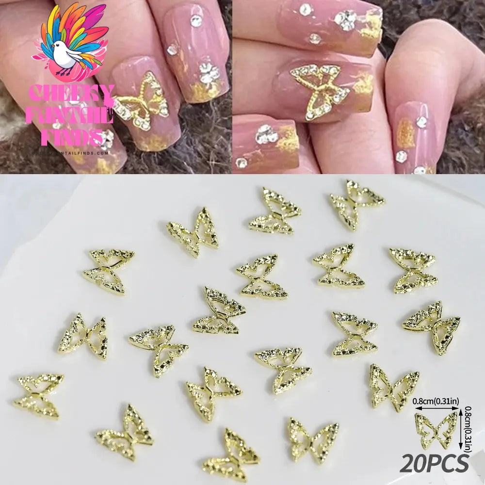 20Pcs Glitter Diamond Wings Hollow Butterfly Nail Charms 3D Butterflies Shape Charms for Nails Gems Nail Art Decoration Supplies Cheeky Fantail Finds