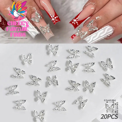 20Pcs Glitter Diamond Wings Hollow Butterfly Nail Charms 3D Butterflies Shape Charms for Nails Gems Nail Art Decoration Supplies Cheeky Fantail Finds
