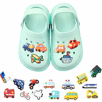 20Pcs Transport Shoe Chains Set Cartoon Rubber Accessories Motorcycles Bicycle Fire Truck Bus Decor for Clogs Bracelet Wristband - Cheeky Fantail Finds