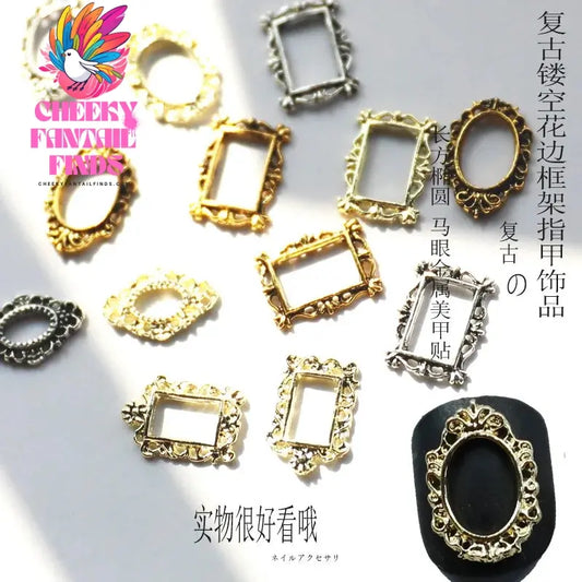20Pcs Vintage Nail Art Frames Four Colors Multi-Shapes Retro Alloy Nail Designs Charms Large Gem Stones For Nail Supplies 2022 Cheeky Fantail Finds