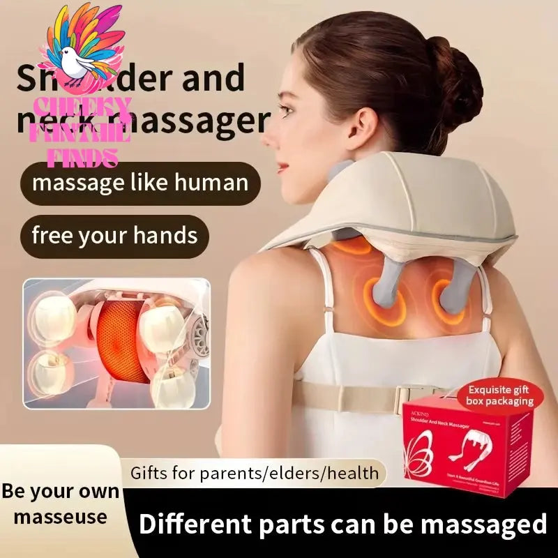 20W Neck And Shoulder Massager Wireless Shoulder And Back Kneading Massage Shawl Trapezius Neck Cervical masajeador Cheeky Fantail Finds