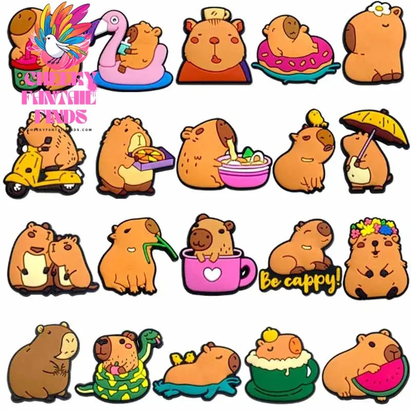 20pcs Cute Capybara Series Shoe Charms Set For Clogs Bogg Bag Bubble Slides Sandals, PVC Shoe Decorations Beach Bag Accessories Cheeky Fantail Finds