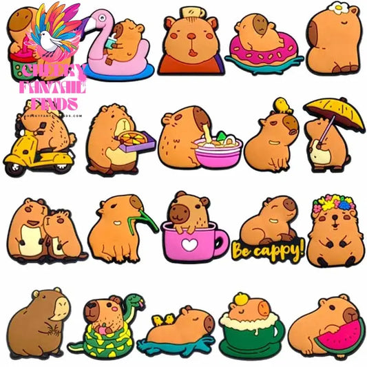 20pcs Cute Capybara Series Shoe Charms Set For Clogs Bogg Bag Bubble Slides Sandals, PVC Shoe Decorations Beach Bag Accessories Cheeky Fantail Finds