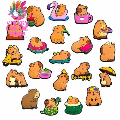 20pcs Cute Capybara Series Shoe Charms Set For Clogs Bogg Bag Bubble Slides Sandals, PVC Shoe Decorations Beach Bag Accessories Cheeky Fantail Finds
