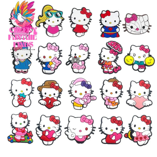 20pcs New Kitty Shoes Accessories Fit sandals Clog Backapck Wristbands Shoes decorate Christmas charm Parties Gift Cheeky Fantail Finds