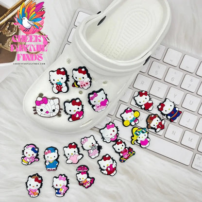 20pcs New Kitty Shoes Accessories Fit sandals Clog Backapck Wristbands Shoes decorate Christmas charm Parties Gift Cheeky Fantail Finds