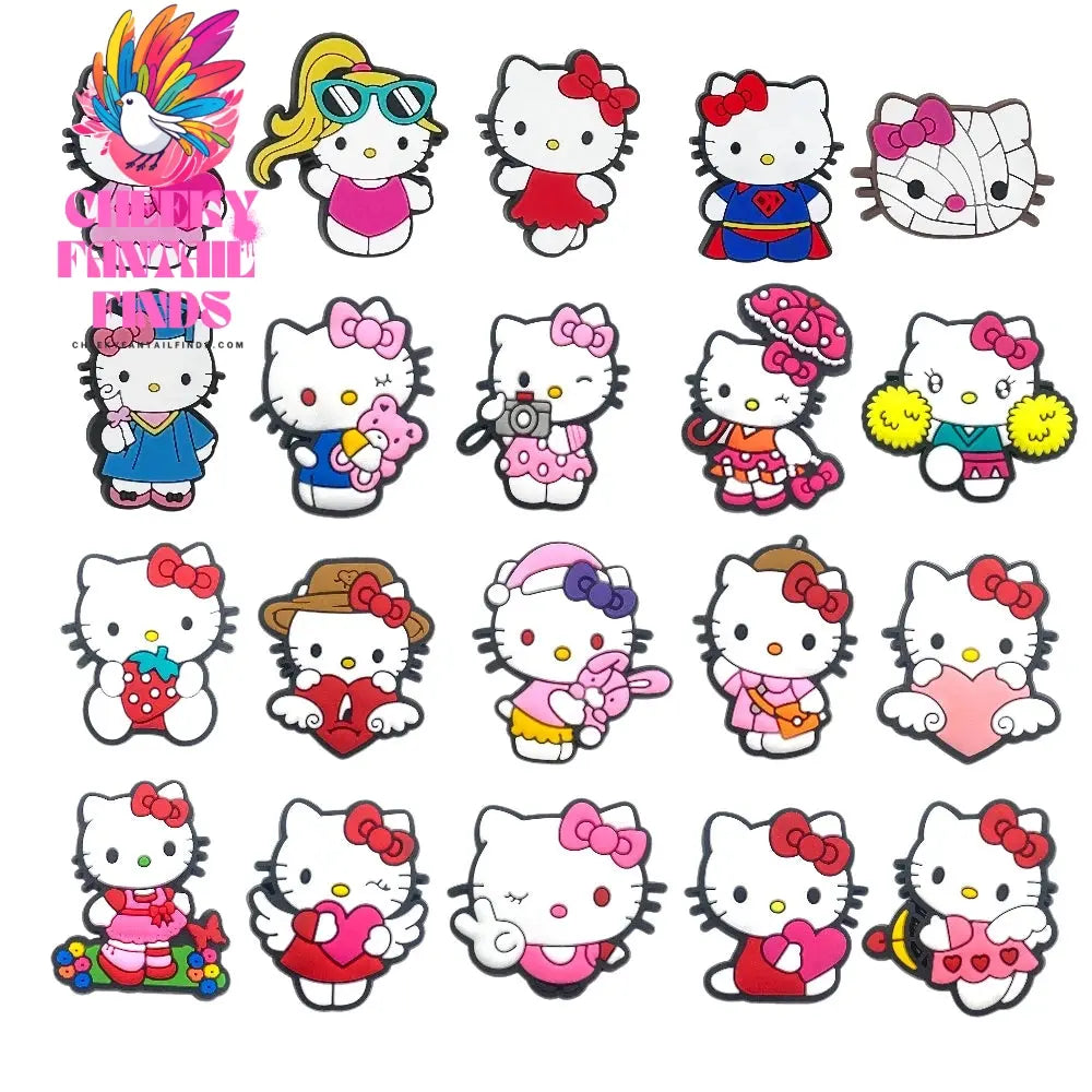 20pcs New Kitty Shoes Accessories Fit sandals Clog Backapck Wristbands Shoes decorate Christmas charm Parties Gift Cheeky Fantail Finds