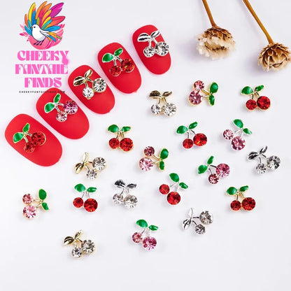 20pcs/bag 3D Cherry Nail Charms Red & Pink Cherry Nail Rhinestone Nail Gems Nail Glitter Stud Fruit Nail Slices for Nail Jewelry Cheeky Fantail Finds
