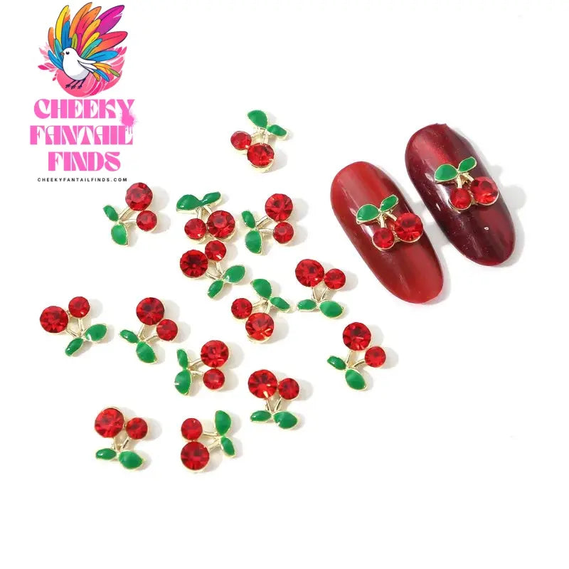 20pcs/bag 3D Cherry Nail Charms Red & Pink Cherry Nail Rhinestone Nail Gems Nail Glitter Stud Fruit Nail Slices for Nail Jewelry Cheeky Fantail Finds