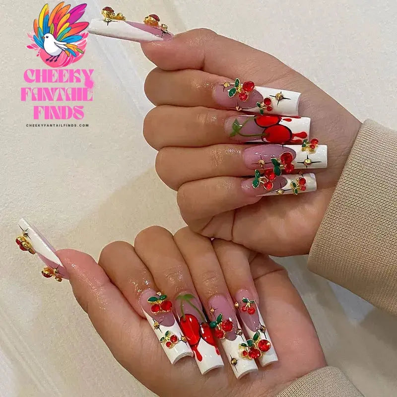 20pcs/bag 3D Cherry Nail Charms Red & Pink Cherry Nail Rhinestone Nail Gems Nail Glitter Stud Fruit Nail Slices for Nail Jewelry Cheeky Fantail Finds