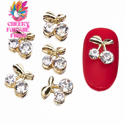 20pcs/bag 3D Cherry Nail Charms Red & Pink Cherry Nail Rhinestone Nail Gems Nail Glitter Stud Fruit Nail Slices for Nail Jewelry Cheeky Fantail Finds
