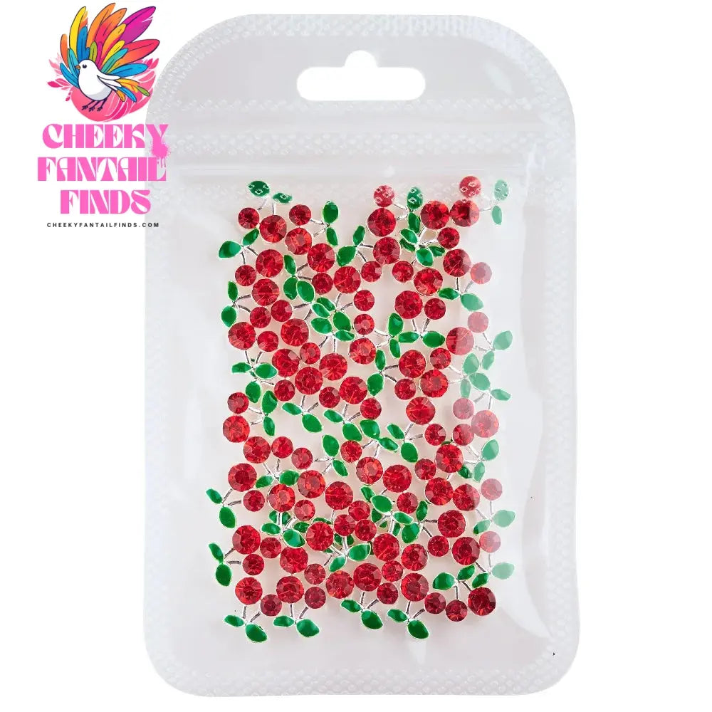 20pcs/bag 3D Cherry Nail Charms Red & Pink Cherry Nail Rhinestone Nail Gems Nail Glitter Stud Fruit Nail Slices for Nail Jewelry Cheeky Fantail Finds