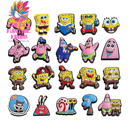 20pcs/set Anime SpongeBob SquarePants Cool model Shoes Charms Silicone Shoe Accessories Kids  Gifts Wristband Hole Slipper Decor Cheeky Fantail Finds