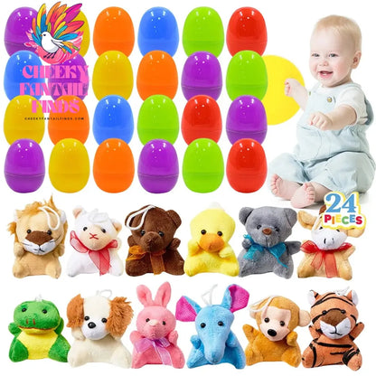 24 Pack Prefilled Easter Eggs Filled with Mini Plush Toy Easter Basket Stuffers for Kids Easter Egg Hunt Game and Party Favors Cheeky Fantail Finds