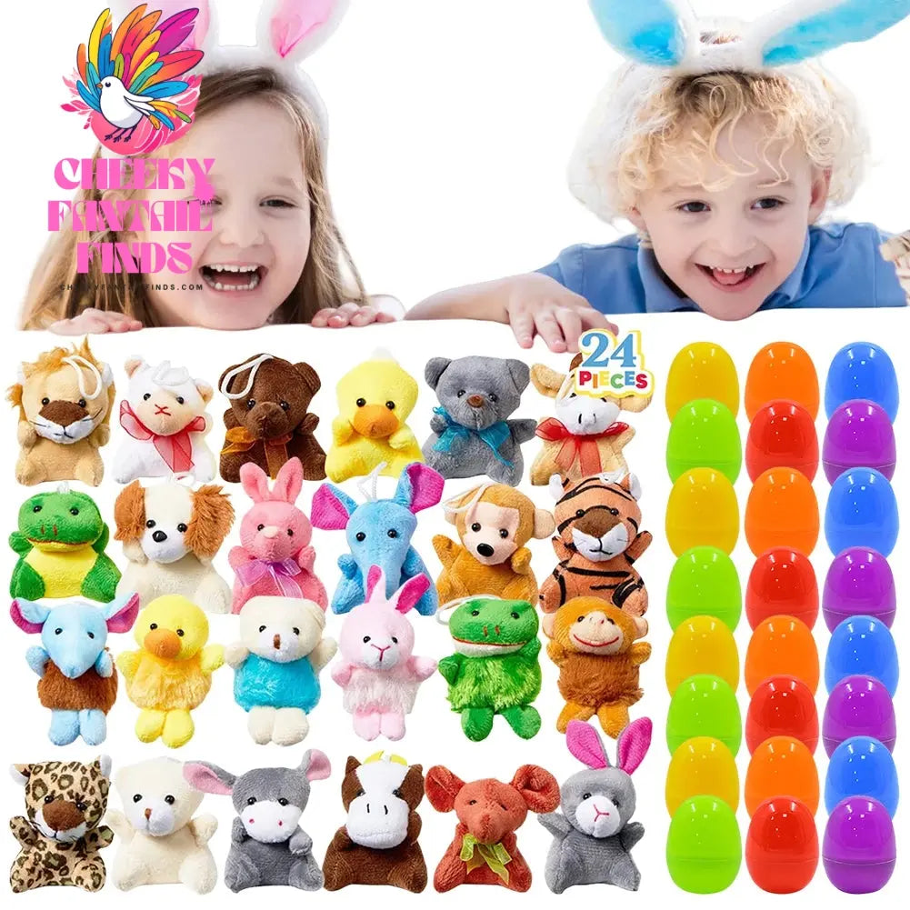 24 Pack Prefilled Easter Eggs Filled with Mini Plush Toy Easter Basket Stuffers for Kids Easter Egg Hunt Game and Party Favors Cheeky Fantail Finds