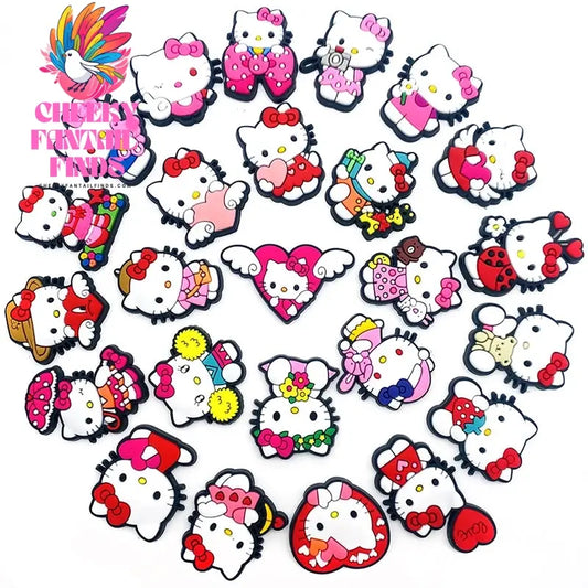 25Pcs Hello Kitty Series Cute Shoe Charms for Clogs Bubble Slides Sandals PVC Shoe Decorations Buckle Accessories for Kids Cheeky Fantail Finds