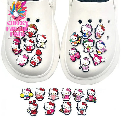 25Pcs Hello Kitty Series Cute Shoe Charms for Clogs Bubble Slides Sandals PVC Shoe Decorations Buckle Accessories for Kids Cheeky Fantail Finds