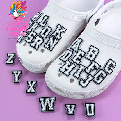 26PCS English Letter Set Fashion Metal Noctilucent Shoe Charms Pink Gloden Shoe Buckle for Clog fit Women Men Accessories Gifts Cheeky Fantail Finds