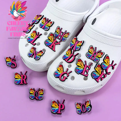 26PCS English Letter Set Fashion Metal Noctilucent Shoe Charms Pink Gloden Shoe Buckle for Clog fit Women Men Accessories Gifts Cheeky Fantail Finds