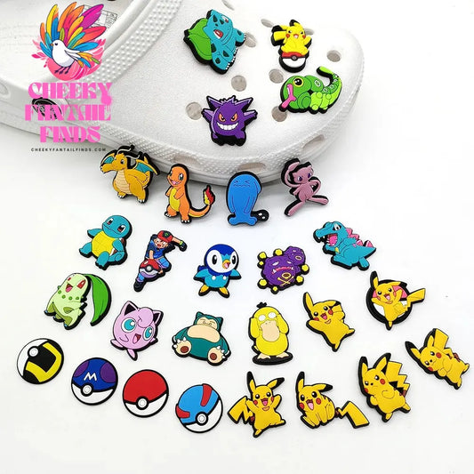 27Pcs Cartoon Pokemon Pikachu Series Shoe Charms for Clogs Bubble Slides Sandals PVC Shoe Decorations Buckle Accessories for Kid Cheeky Fantail Finds