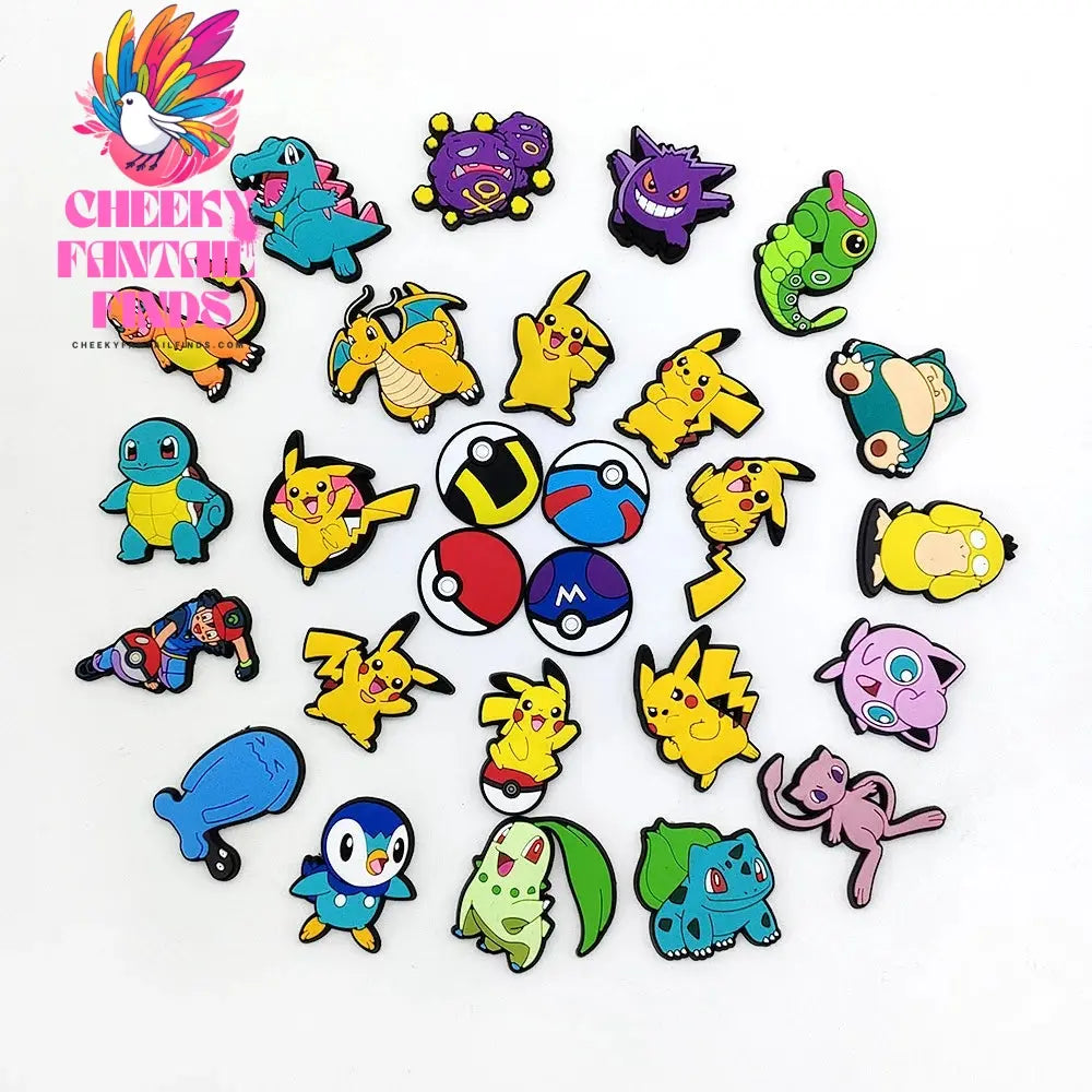 27Pcs Cartoon Pokemon Pikachu Series Shoe Charms for Clogs Bubble Slides Sandals PVC Shoe Decorations Buckle Accessories for Kid Cheeky Fantail Finds