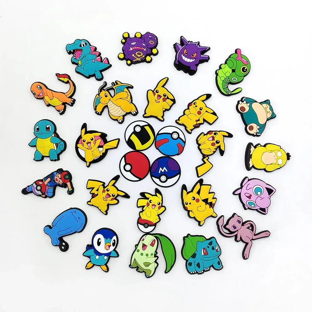 27Pcs Cartoon Pokemon Pikachu Series Shoe Charms for Clogs Bubble Slides Sandals PVC Shoe Decorations Buckle Accessories for Kid Cheeky Fantail Finds