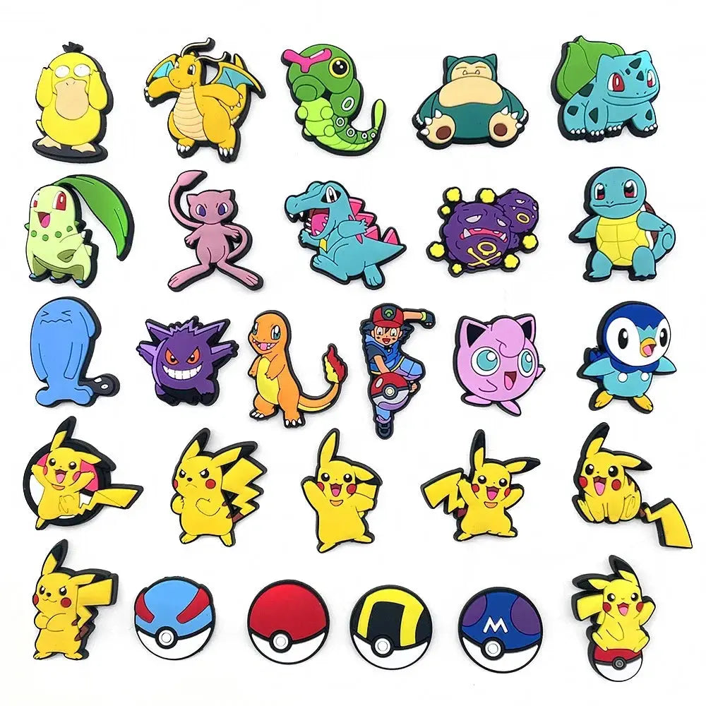 27Pcs Cartoon Pokemon Pikachu Series Shoe Charms for Clogs Bubble Slides Sandals PVC Shoe Decorations Buckle Accessories for Kid Cheeky Fantail Finds