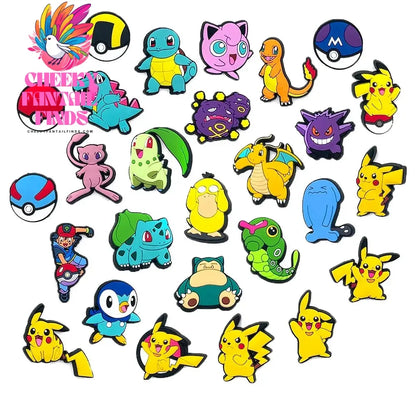 27pcs Pokemon Pikachu Shoes Charms for Clogs Sandals Decoration PVC Cartoon Shoe Accessories Charms for Friends Gifts - Cheeky Fantail Finds