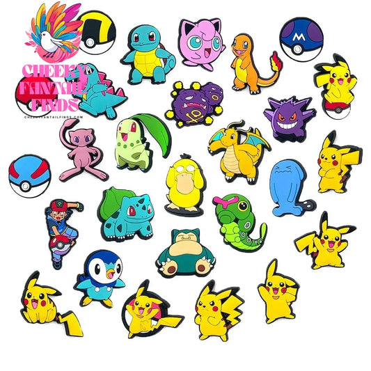 27pcs Pokemon Pikachu Shoes Charms for Clogs Sandals Decoration PVC Cartoon Shoe Accessories Charms for Friends Gifts - Cheeky Fantail Finds