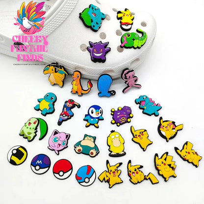 27pcs Pokemon Pikachu Shoes Charms for Clogs Sandals Decoration PVC Cartoon Shoe Accessories Charms for Friends Gifts - Cheeky Fantail Finds