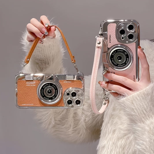 Vintage Camera Design Phone Case with PU Leather Strap for iPhone Models 11 through 14 - Stylish Protection & Convenience
