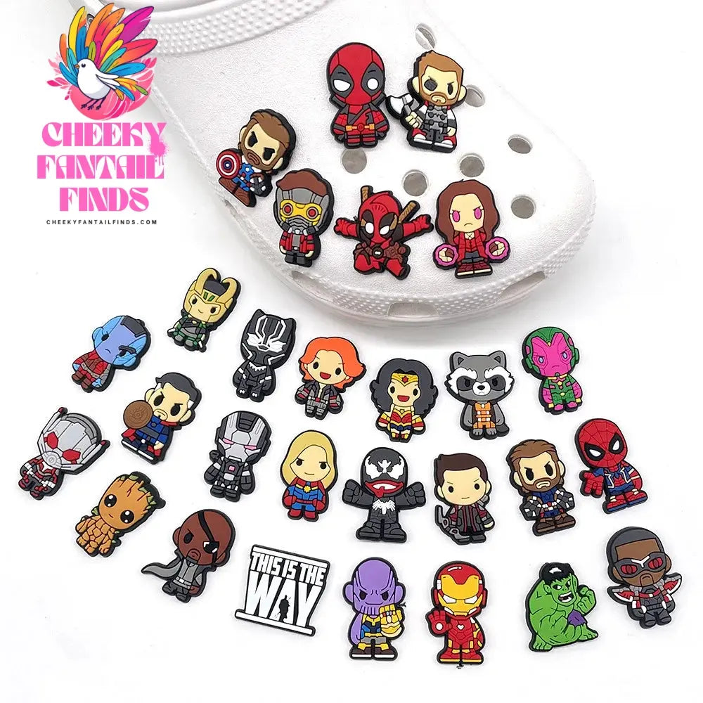 28styles Movies Super Hero Shoe Charms for Clogs Sandals Decorations shoes Accessories PVC Charms Cartoon Kids Gifts Cheeky Fantail Finds