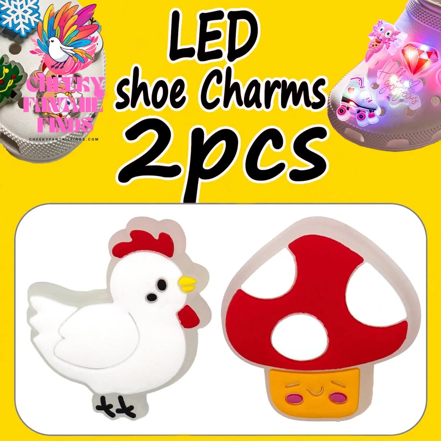 2PCS LED Pins for Kids Lighted Shoe Charms Animals Game Controller Shoe Accessories Duck Cat Decoration Buckle Girl Boy Ornament Cheeky Fantail Finds