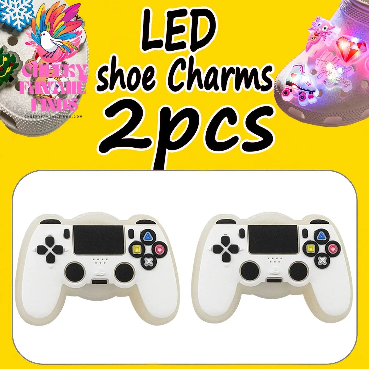 2PCS LED Pins for Kids Lighted Shoe Charms Animals Game Controller Shoe Accessories Duck Cat Decoration Buckle Girl Boy Ornament Cheeky Fantail Finds