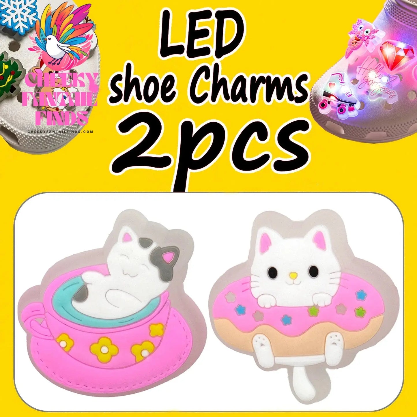 2PCS LED Pins for Kids Lighted Shoe Charms Animals Game Controller Shoe Accessories Duck Cat Decoration Buckle Girl Boy Ornament Cheeky Fantail Finds