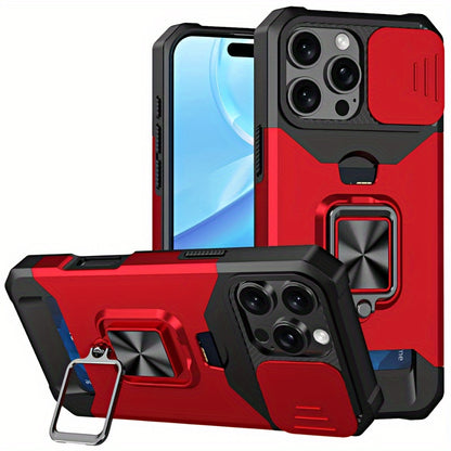 [1pc Heavy-Duty Phone Case] Heavy-Duty Shockproof Phone Case with a Metal Stand And Card Slot, Compatible with Iphone 16 Pro Max, 15 Pro Max, 14 Pro Max, And 13 Pro Max.