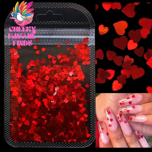 2g Holographic Nail Art Glitter Shiny Sweet Love Heart Flakes Sequins 3D Nails Paillette Manicure Valentine's Day Decorations Cheeky Fantail Finds