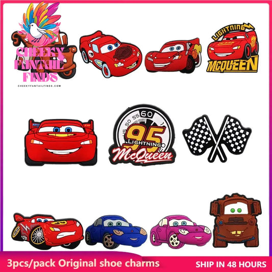 3 Pack Cartoon Movie Cars PVC Shoe Charms Larry Designer Sandal Upper Decorations Accessories Lightning McQueen Clog Pin Buckle Cheeky Fantail Finds
