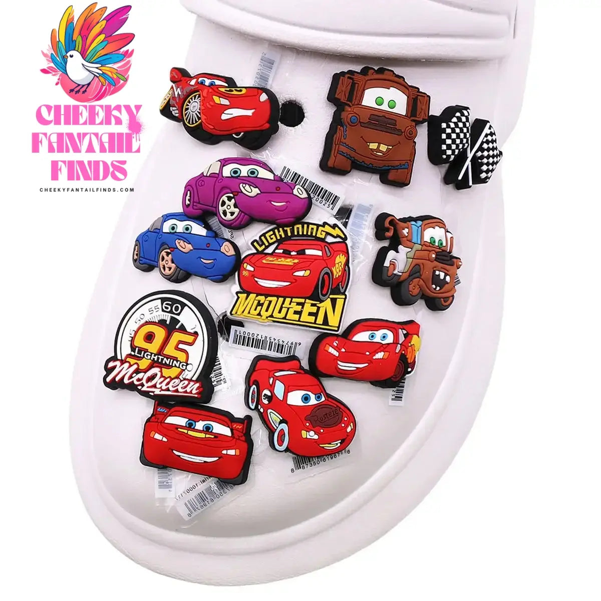 3 Pack Cartoon Movie Cars PVC Shoe Charms Larry Designer Sandal Upper Decorations Accessories Lightning McQueen Clog Pin Buckle Cheeky Fantail Finds