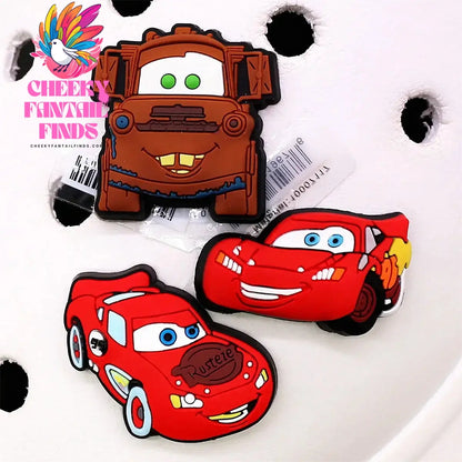 3 Pack Cartoon Movie Cars PVC Shoe Charms Larry Designer Sandal Upper Decorations Accessories Lightning McQueen Clog Pin Buckle Cheeky Fantail Finds